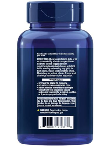 Bone Restore – Suplemento de Cálcio em Tabletes Mastigáveis para Saúde Óssea, Vitamina D, Minerais, Livre de Glúten, Não-OGM, 60 Tabletes - Life Extension