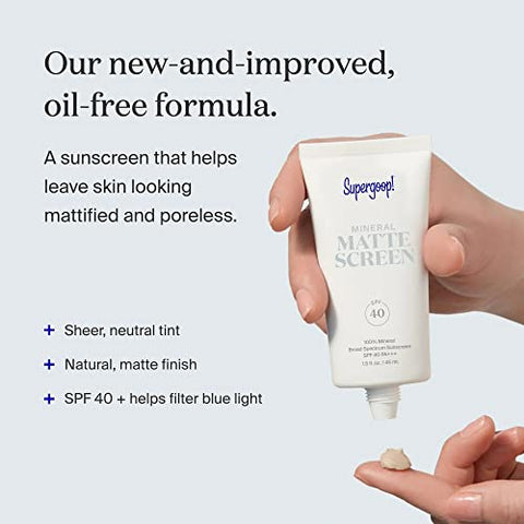 Mineral Mattescreen (SPF 40) – 15 mL – Protetor Solar 100% Mineral, Livre de Óleo – Suaviza a Aparência da Pele, Minimiza Poros - Supergoop!
