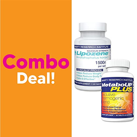 Combo de Emagrecimento Lipozene – Mega Frasco 120 Cápsulas e Frasco de Suplemento Termogênico MetaboUP 60 Cápsulas no Total – Acelere o Metabolismo, Aumente a Energia e Controle Seu Peso