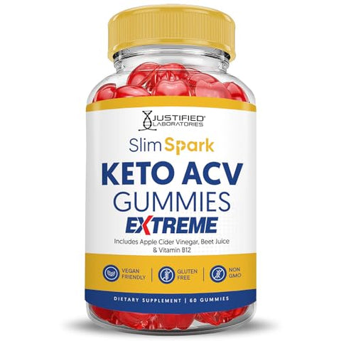 Justified Laboratories - Slim Spark Keto ACV Gummies Extreme 2000MG – Gomas Slimspark Keto de Vinagre de Maçã Formuladas com Suco de Romã e Beterraba em Pó B12 Vegan Non GMO 60 Gomas