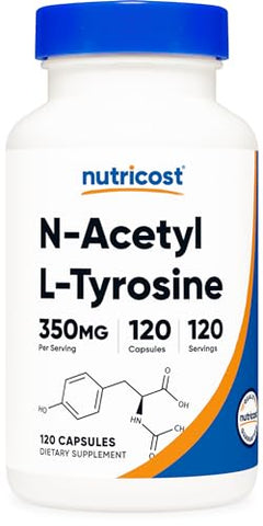 N-Acetyl L-Tyrosine (NALT) 350mg – 120 Cápsulas (3 Frascos) – Livre de Glúten, Não-OGM - Nutricost