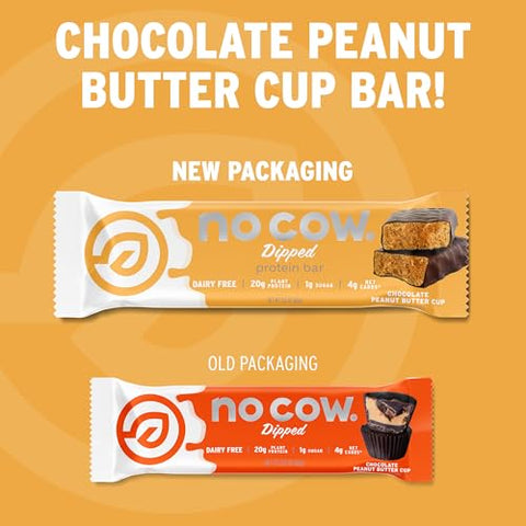 Barras de Alta Proteína, Chocolate Peanut Butter Cup – Lanches Saudáveis, 20g Proteína Vegana, Alto Teor de Fibra, Baixo Açúcar, Amigável ao Keto, Sem Laticínios - No Cow