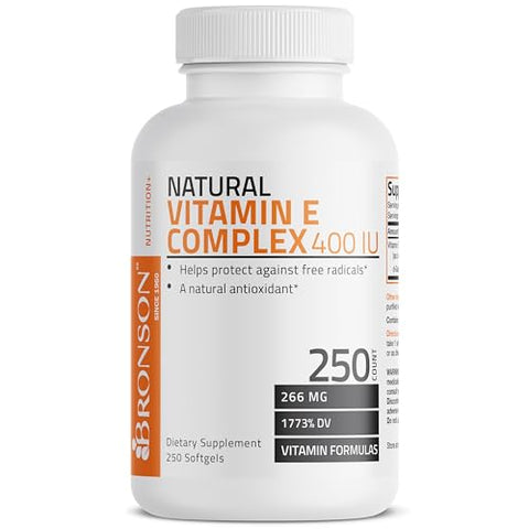 Complexo de Vitamina E Natural 400 UI (d-Alpha Tocopherol Plus d-Beta, d-Gamma) – 60 cápsulas | Saúde e Bem-Estar - Bronson