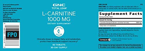 Total Lean L-Carnitine 1000mg – 60 Tablets | Suporte para Recuperação e Crescimento Muscular Magro - GNC