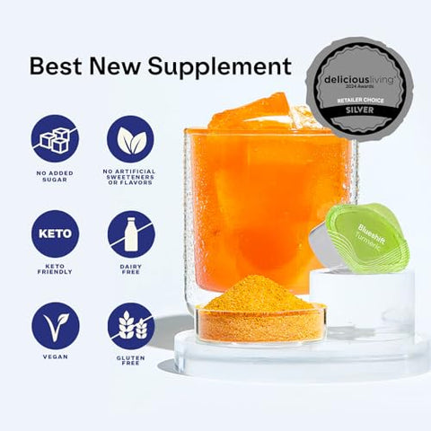 Turmeric Curcumin Drink Mix | Suporte para Articulações, Digestão e Metabolismo | Sem Açúcar, Alta Absorção | Amigo do Keto, Vegano, Sem Glúten (14 Pacotes) - Blueshift