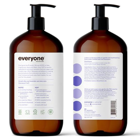 everyone for every body - Everyone 3-em-1 Sabonete, Gel de Banho, Espuma de Banho, Shampoo, 32 Onças (Pacote com 2), Lavanda e Aloe, Limpeza de Coco com Extratos de Plantas e Óleos Essenciais Puros