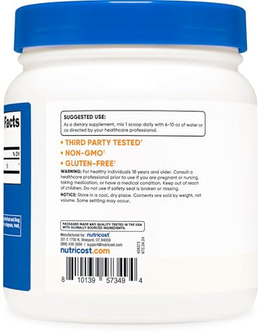 L-Lysine em Pó 500g – Puro L-Lysine, Não-OGM, Livre de Glúten - Nutricost