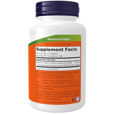 Suplementos, Alho Inodoro (Allium sativum), Extrato Concentrado, 250 Softgels - NOW Foods