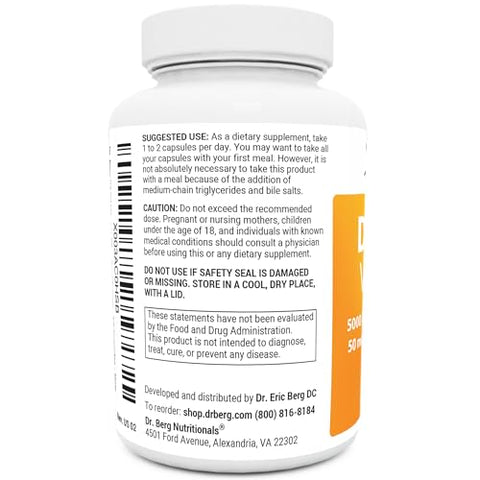 Dr. Berg Nutritionals - Dr. Berg D3 K2 Vitamina 5000 UI c/ Óleo MCT – inclui 50 mcg de Vitamina K2 MK7, Sais Biliares Purificados, Zinco