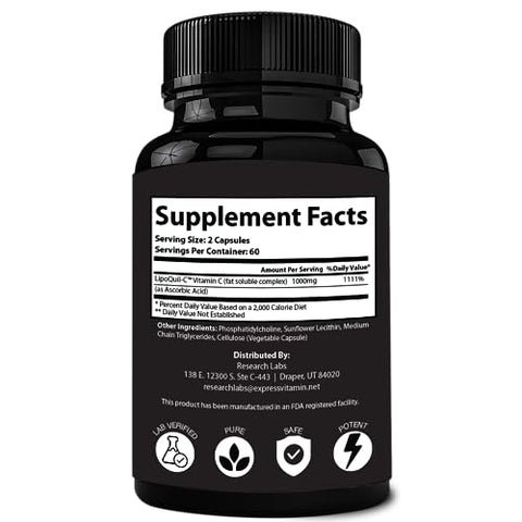 Research Labs - Pesquisa Labs Liposomal Vitamina C Suplemento c/ Absorção Aprimorada LipoQuil-C™ | 2 por 1 ad 240 Cápsulas Total Suporte Imunológico Colágeno Booster | Alta Dose Fat Soluble Vita C