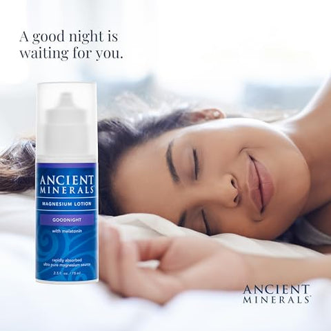 Loção Noturna Ancient Minerals Magnesium Goodnight com melatonina, cloreto de magnésio e OptiMSM – Hidratante noturno tópico (75ml)