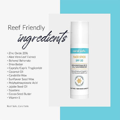 Coral Safe - Protetor Solar Mineral Facial em Bastão SPF 50 2 Unidades, Hawaii  Reef Safe