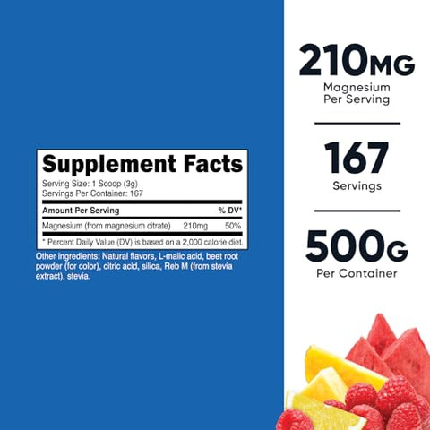 Magnesium Citrate Powder – Pó de Citrato de Magnésio (Sabor Frutas Vermelhas, 500g) - Nutricost