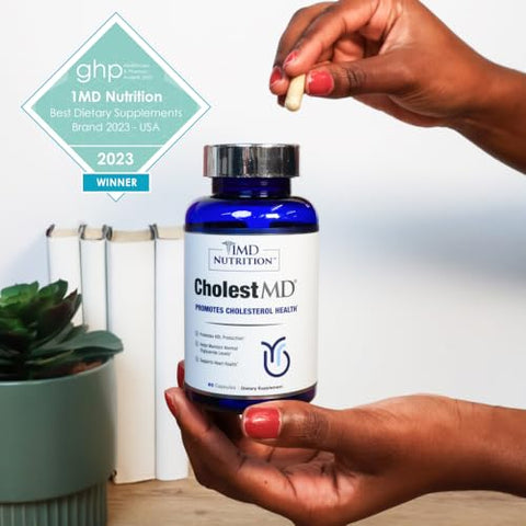 CholestMD com Extrato de Folha de Oliveira, Bergavit, Niacina, Alho | 120 Cápsulas (2-Pack) - 1MD Nutrition
