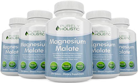 Purely Holistic - Magnésio Malato 400mg – 50%% Mais 270 Comprimidos Vegetarianos – Suplemento de Magnésio Quelato com Ácido Málico – Estimula a Produção de Energia e Recuperação Muscular – Alta Absorção