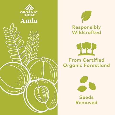 ORGANIC INDIA - Suplemento Vitamínico Herbal Organic India Amalaki – Suporte Imunológico, Vitamina C, Vegano, Sem Glúten, Kosher, Ayurvédico, Antioxidante, Orgânico Certificado pelo USDA, Não-OGM – 90 Cápsulas