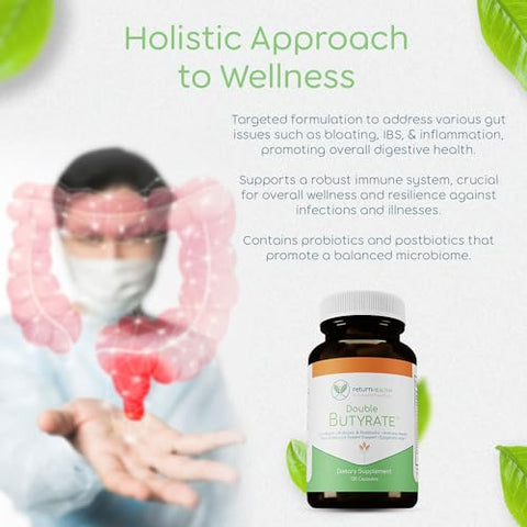 Return Healthy - Suplemento de Saúde Intestinal Duplo Butirato | Probiótico – Melhore sua saúde intestinal com o poder do Butirato e Probióticos
