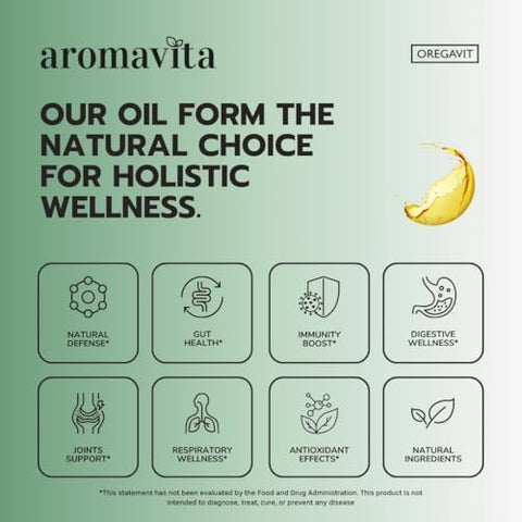 AROMAVITA - Óleo de Orégano Selvagem Oregavit – 100% Puro e Concentrado – 86-90% Carvacrol, Alta Potência, Suporte Imunológico – Suplemento Herbal à Base de Plantas – Vegano, Não Transgênico, Livre de Glúten – 30ml