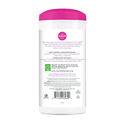 Lenços Umedecidos para Bebês, Base Vegetal, Hipoalergênico, Lavanda, Transparente, 75 Unidades, Pacote com 3 - Dapple