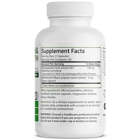 Ashwagandha Extra Forte para Redução do Estresse – 60 Cápsulas - Bronson