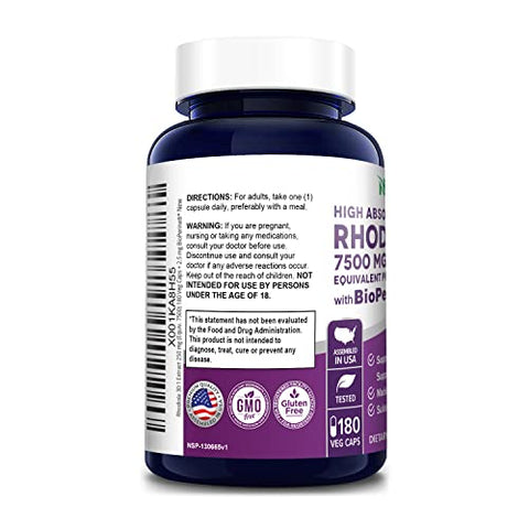 Rhodiola Rosea 7,500mg 180 Cápsulas Vegetais (Não-OGM, Extrato 30:1, Vegano) - NusaPure