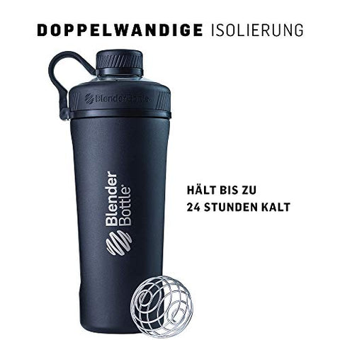 Radian Shaker Cup Garrafa de Água Isolada em Aço Inoxidável com Misturador de Arame, 26-Ounce, Preto Fosco – 750ml - BlenderBottle