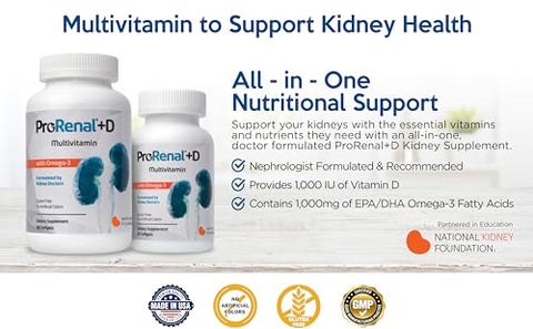 Nephroceuticals - ProRenal D com Ômega-3 Óleo de Peixe Multivitamínico Renal 90 Dias – Fornecimento