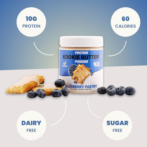 Flexible Dieting Lifestyle - Pó de Manteiga de Cookie de Proteína Vegana – Blueberry Pastry | Sem Laticínios, Amigável ao Keto, Baixo Carboidrato, Sem Açúcar | Fácil de Misturar, Assar e Espalhar | 220g