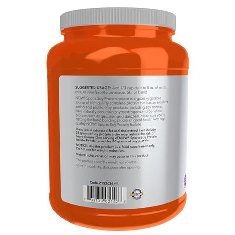 Sports Nutrition – Isolado de Proteína de Soja 20g, 0 Carboidratos, Pó sem Sabor, 2 Libras - NOW Foods
