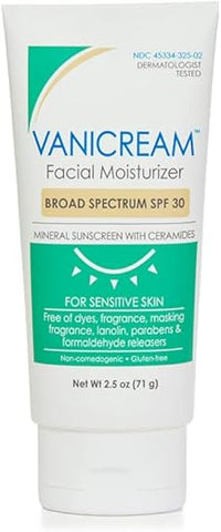 Hidratante Facial com FPS 30 – Protetor Solar Mineral – 75ml – Fórmula sem Irritantes Comuns para Peles Sensíveis - Vanicream