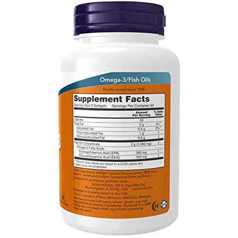NOW Foods - Now Omega-3 2000mg, 100 Unidades (Pacote com 2) – Ômega 3 de alta potência