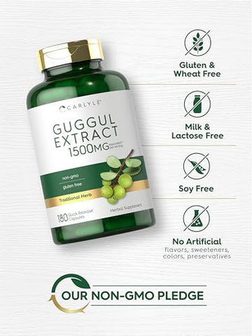 Extrato de Guggul 1500mg | 180 Cápsulas | Suplemento de Guggulsterona | Livre de OGM e Glúten | Carlyle Guggul Extract 1500mg | 180 Cápsulas | Guggulsterone Supplement | Não-OGM e Livre de Glúten - Carlyle
