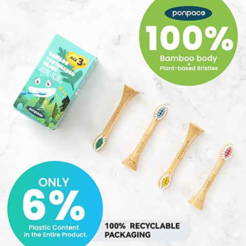 ponpace - Cabeças de reposição de escova de dentes elétrica de bambu para crianças 3 unidades, com cerdas à base de plantas, compatíveis com Philips Sonicare para crianças