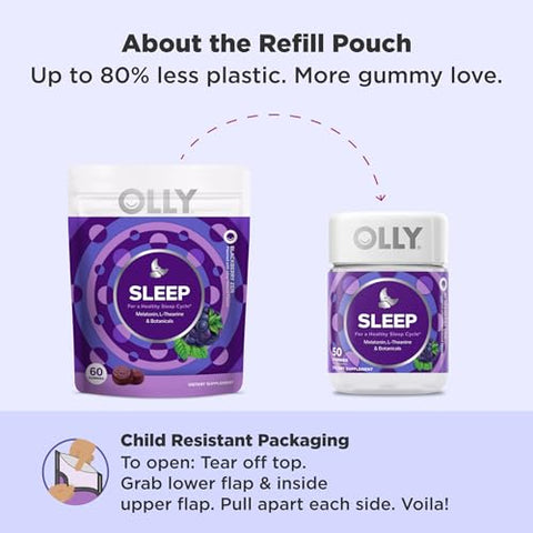 Gummy do Sono, 3 mg Melatonina, L-Teanina, Extratos de Camomila e Melissa, Sabor Amora, 30 Dias de Fornecimento – 60 Unidades - OLLY