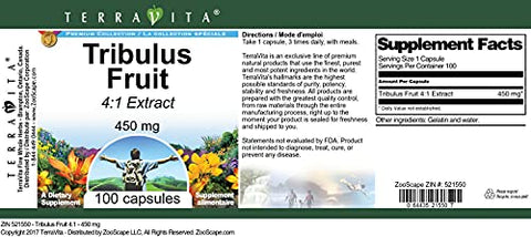 Terravita - Tribulus Fruit 4:1 – 450 mg (100 Cápsulas) – Marca em Destaque