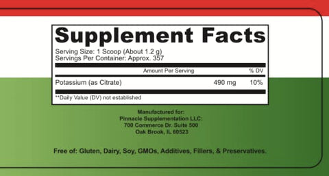 Pinnacle Supplementation - Pinnacle Potassium Citrate em Pó – Suplemento de Potássio em Pó, Suplemento Mineral, Pó Eletrolítico Keto, Suporta Equilíbrio de Hidratação e Cãibras Musculares, 100% Puro, Sem Aditivos, Sem