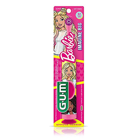 Escova de Dentes Elétrica GUM Barbie Kids com Base de Sucção para Saúde Oral e Remoção de Placa Dental, Idade 3+, 1 unidade (4 pacotes)