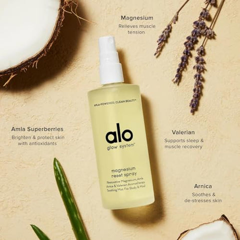 Yoga Spray Reset de Magnésio – Promove Calma, Restaura Corpo e Mente – com Magnésio Calmante, Valeriana, Arnica e Aromaterapia – 3,2 oz (90g) - Alo