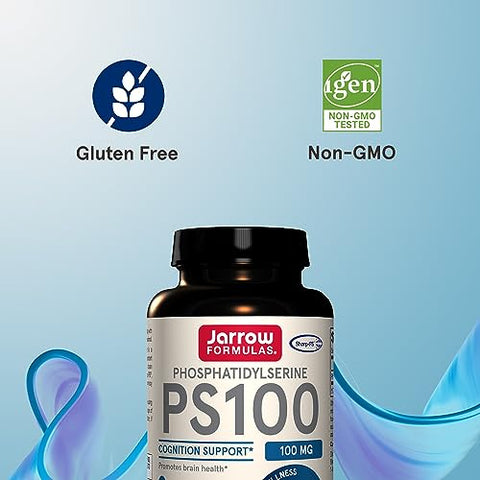 PS100 Fosfatidilserina 100 mg, Suporte para Saúde Cerebral e Cognição, 120 Cápsulas, Até 120 Dias de Fornecimento - Jarrow Formulas