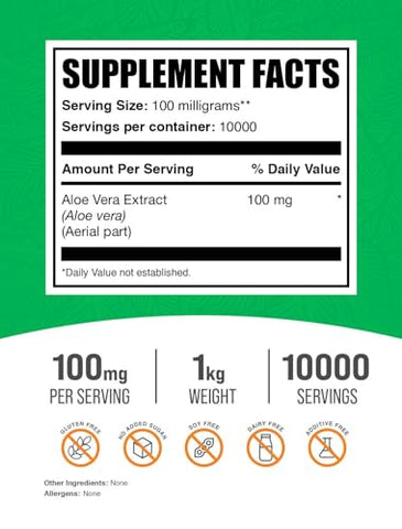 com Extrato de Aloe Vera em Pó – Suplemento de Aloe Vera, Pó de Aloe Vera – Herbal, Puro | 100g - BulkSupplements