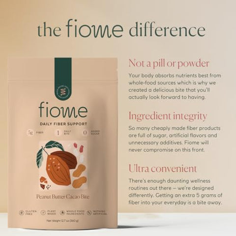 Fiome - Suplemento de Fibra – 5g Diários de Fibra em Mordida – Favorece a Regularidade, Digestão e Saúde Intestinal – Ingredientes Naturais, Sabor Manteiga de Amendoim Cacau, 30 Porções