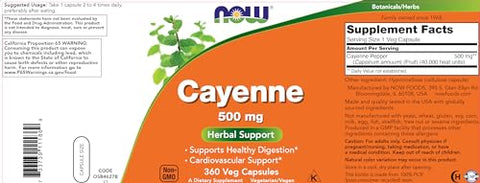 NOW Foods - Now Cayenne (Capsicum annuum) 500 mg, 360 Cápsulas Vegetais – Potente e Natural