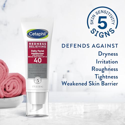 Cetaphil - CETAPHIL Hidratante Facial Diário com FPS 40, 50 ml, Protetor Solar de Amplo Espectro, Tonalidade Neutra, para Pele com Vermelhidão