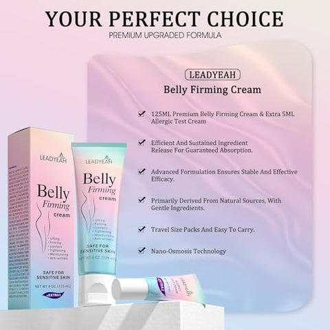 Leadyeah - Creme Firmador B Flat Belly – Hidratante, Firmeza para Barriga, Coxas e Glúteos, Loção Corporal para Mulheres e Homens, 125g