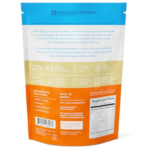 Foods Clean Carbs | Pó de Batata Doce | Carboidrato Pré-Treino à Base de Plantas, Feito de Batatas Doces Desidratadas | 30 Porções, Baunilha - Equip