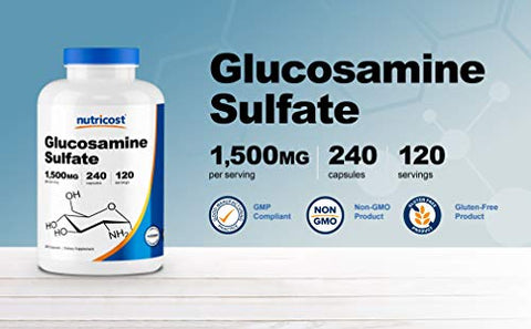 Glucosamina Sulfato 750mg, 240 Cápsulas (2 Frascos) (1500mg Por Porção) - Nutricost