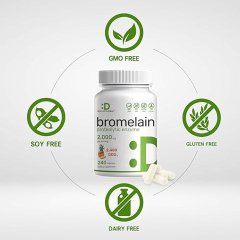 DEAL SUPPLEMENT - Suplemento de Bromelina 2.000mg por Porção, 240 Cápsulas – Enzimas Proteolíticas Naturais do Abacaxi Fresco – Auxilia na Digestão de Nutrientes