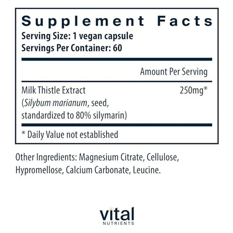 Extrato de Cardo de Leite Vital Nutrients 250mg | Suplemento Vegano para Função Hepática