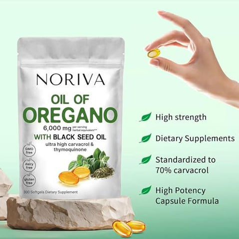 cooluder - Noriva Óleo de Orégano 6000mg + Óleo de Semente de Nigela | Cápsulas de Óleo de Orégano | Suplemento de Óleo de Orégano e Semente de Nigela | 2 Cápsulas