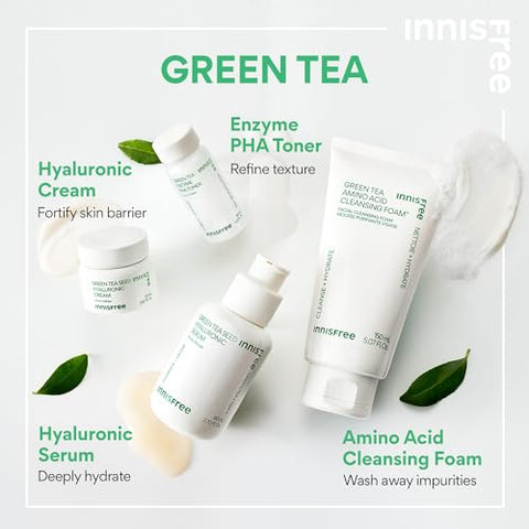 Kit de Rotina innisfree Hydration Heroes com Chá Verde: Sérum, Cleanser, Toner e Creme (Embalagem Pode Variar) – Cuidados com a Pele Coreanos